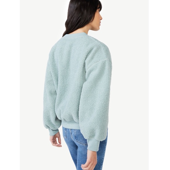 Free Assembly Women's Teddy Fleece Crewneck Sweatshirt Size XXL Silver Blue - Picture 4 of 4